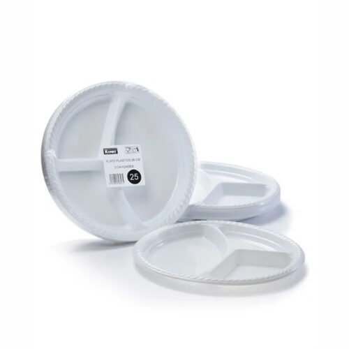 PLATO PLÁSTICO 26cm DE 3 CAVIDADES - 25Uds. C/20 KONNY