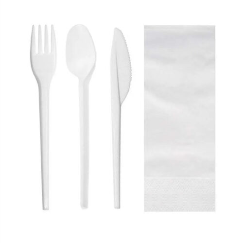 Alternative view of SET CUBIERTOS PLÁSTICO CUCHARA + TENEDOR + CUCHILLO + SERVILLETA - 500Uds.