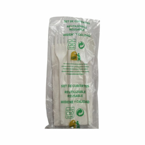 SET CUBIERTOS PLÁSTICO CUCHARA + TENEDOR + CUCHILLO + SERVILLETA - 500Uds.