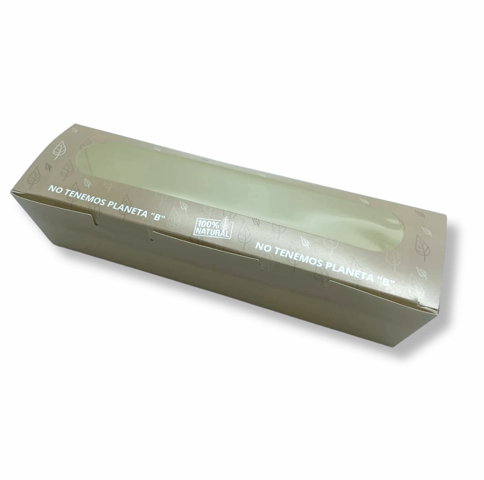 ENVASE CARTÓN KRAFT BAGUETTE CON TAPA-VENTANA - 25Uds. C/5 (274X80X62)