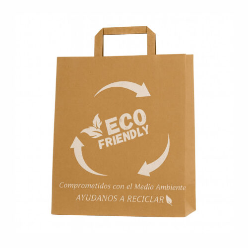 BOLSA PAPEL ASA PLANA KRAFT 32x14x35 - 25Uds. C/12 - LOGO ECO FRIENDLY