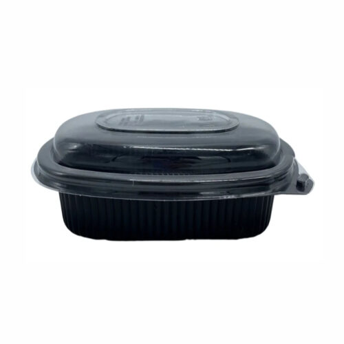 TARRINA RECTANGULAR NEGRA + TAPA 850ml - 221x151x34mm - 300Uds.