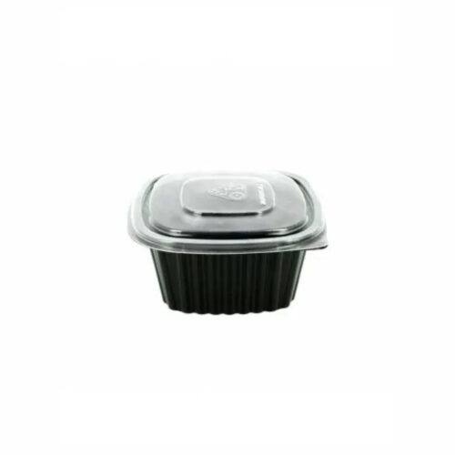 TARRINA CUADRADA NEGRA + TAPA 400ml - 136x136x43mm - 500Uds.