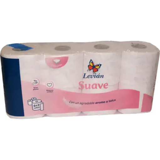 PAPEL HIGIÉNICO 3 CAPAS DECORADO AROMA TALCO LEVIÁN  - 8 Rollos x 6 Paquetes