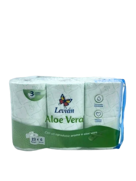PAPEL HIGIÉNICO 3 CAPAS DECORADO AROMA ALOE VERA LEVIÁN - 6 Rollos x 7 Paquetes