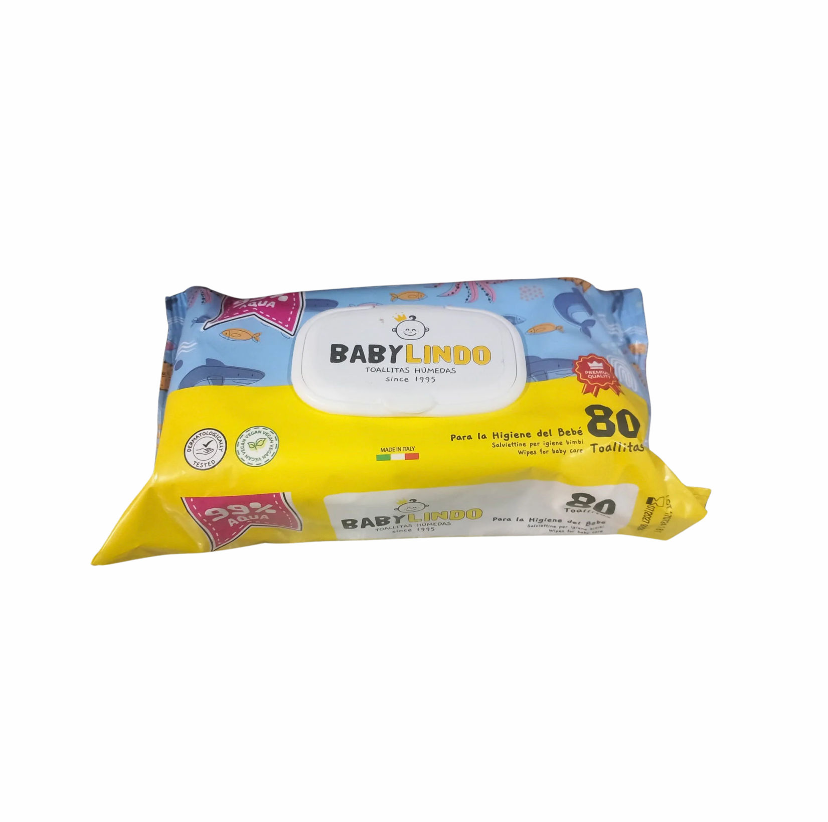 TOALLITAS CON TAPA 99% AGUA BABY LINDO - 80Uds. - 12 Paquetes