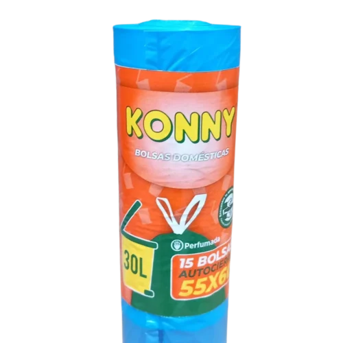 BOLSA BASURA 55x60 (30L.) AUTOCIERRE AZUL KONNY 15Uds. - 35 Rollos