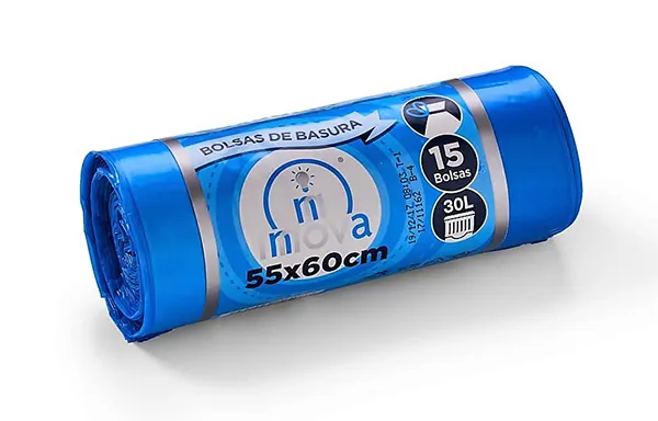 BOLSA BASURA 55x60 (30L.) AUTOCIERRE BAJA DENSIDAD AZUL INNOVA 15Uds. - 21 Rollos