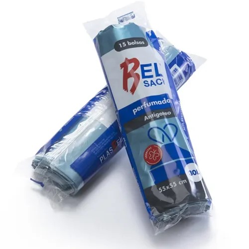 BOLSA BASURA 55x55 (30L.) AUTOCIERRE PERFUMADA AZUL BELSACK 15Uds. - 48 Rollos