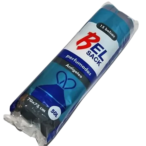 BOLSA BASURA 70x75 (50L.) AUTOCIERRE PERFUMADA AZUL BELSACK 15Uds. - 28 Rollos