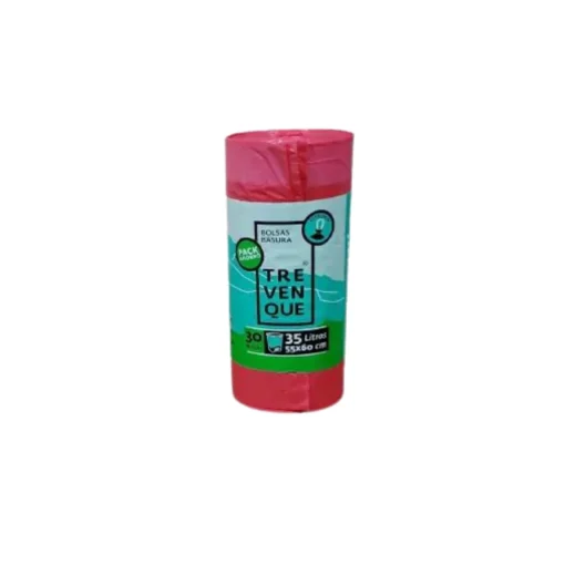 BOLSA BASURA 55x60 (30L.) AUTOCIERRE PREFUMADA ROJA TREVENQUE AHORRO 30Uds. - 15 Rollos