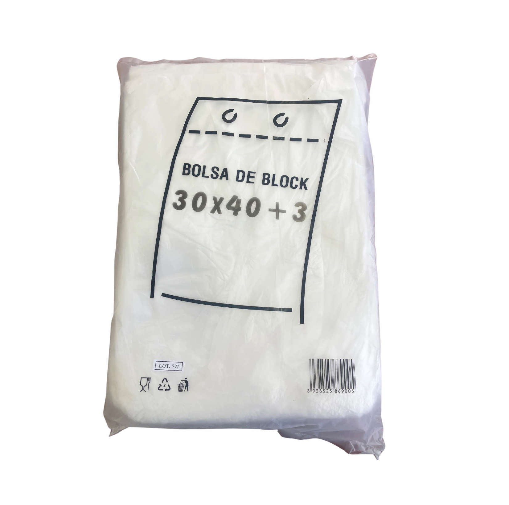 BOLSA BLOCK COMPOSTABLE 30x40+3 TRANSPARENTE ESTANDAR - 900Uds. / 5 Paquetes