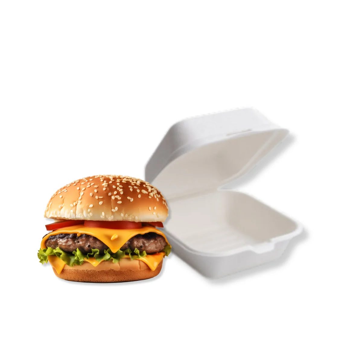 ENVASE HAMBURGUESA CAÑA DE AZUCAR BLANCO 480ml. - 16×15,5×8cm - 25Uds. C/20